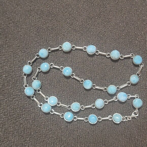 Natural Larimar necklace in 925 Sterling Silver 18" w/ 22 D.R. Larimar gemstones - Picture 4 of 16